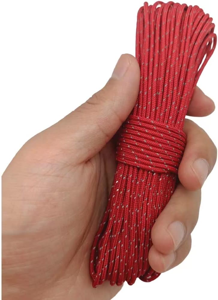 Legnowit 2mm Reflective Guyline Camping Paracord, Ultralight Thin Cord Rope for Tarp Rain Fly Tent Camping, 65 Feet (Red) - Image 2